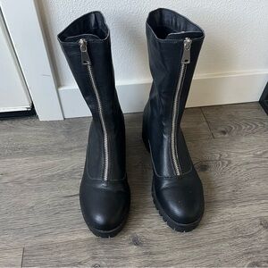 Lulu's Black Moto Boots with Front Zipper